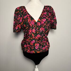 EE:SOME picking flowers floral pink and black bodysuit SMALL NWOT